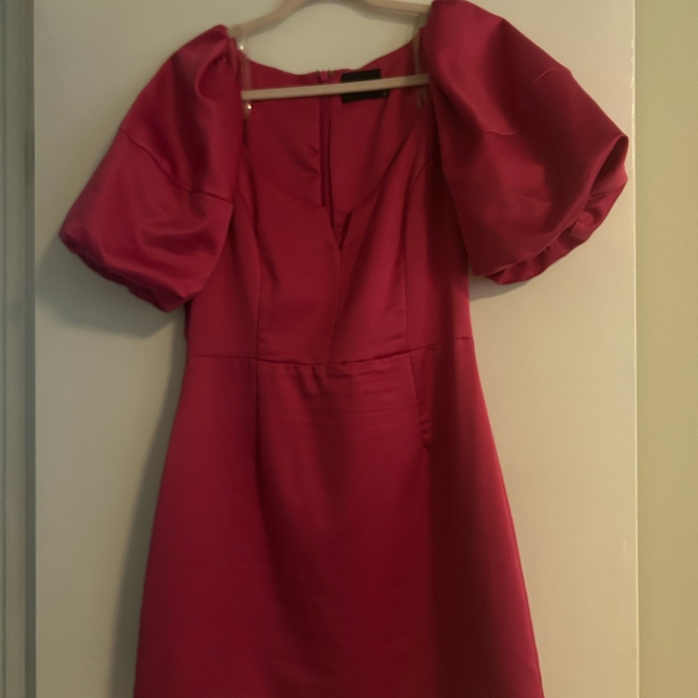 Fuchsia Silky Puff Sleeve Dress